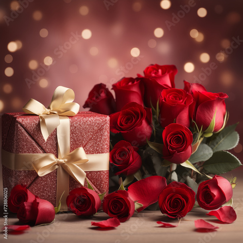 Red roses and gift for valentine's day