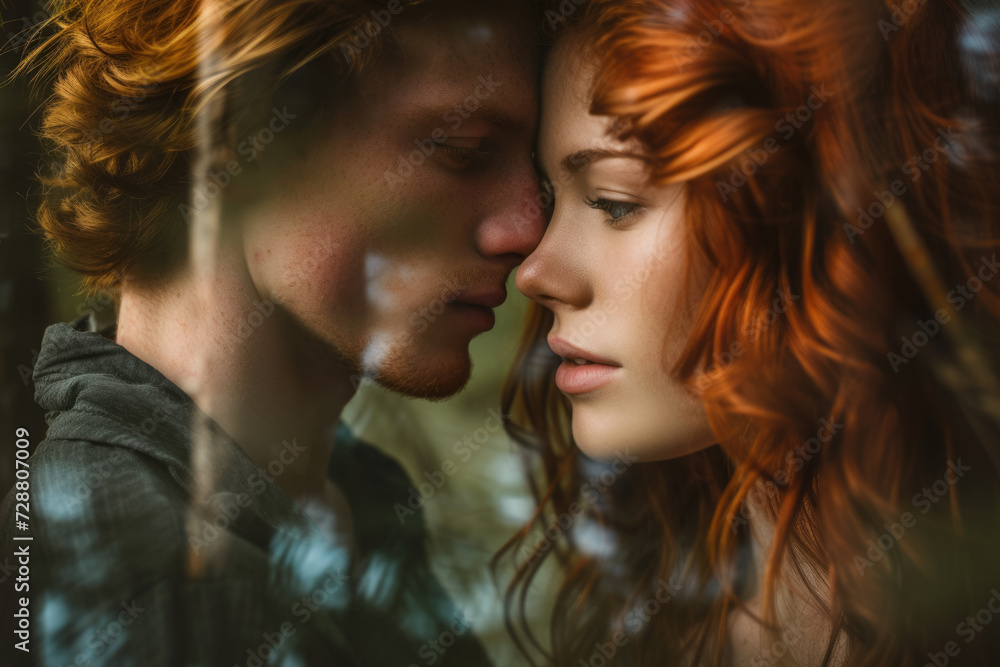 couple with a red hair and a hazel eyes and a professional overlay on the starlight