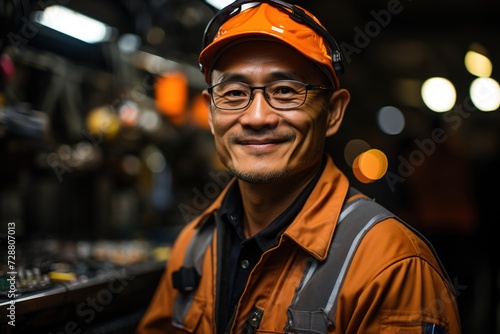 Professional Excellence: An Asian Industry Maintenance Engineer Poses with Confidence, Exemplifying Expertise and Dedication to Their Craft
