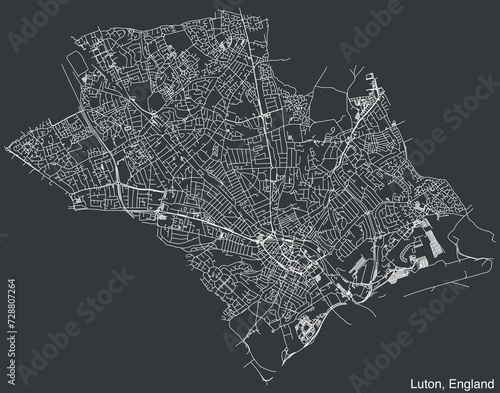 Detailed hand-drawn navigational urban street roads map of the United Kingdom city township of LUTON, ENGLAND with vivid road lines and name tag on solid background