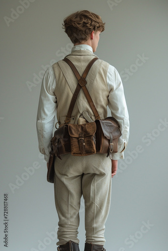 Rear view on stylish man wearing in 19th century times victorian clothes