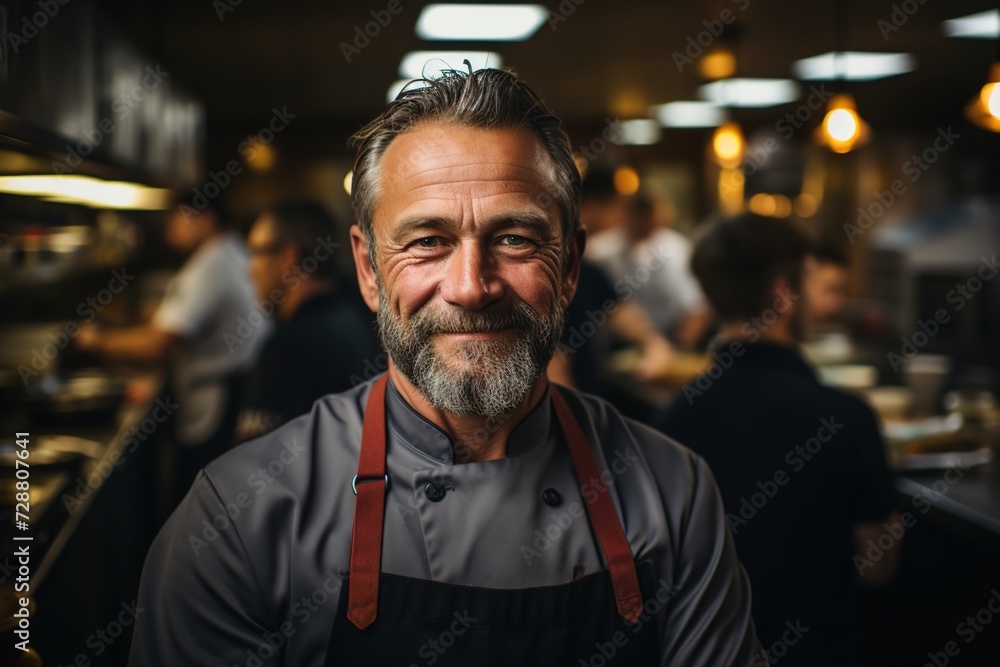 Fototapeta premium Team Unity: The White Chef Stands Before His Team, Fostering Collaboration and Creativity in the Culinary Workspace
