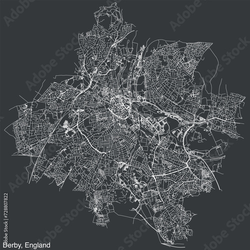 Detailed hand-drawn navigational urban street roads map of the United Kingdom city township of DERBY, ENGLAND with vivid road lines and name tag on solid background