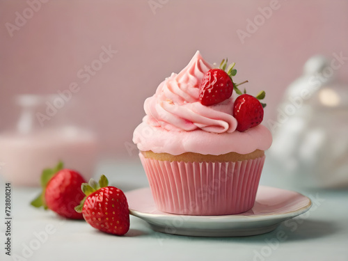 Close up view of sweet strawberry cupcakes.