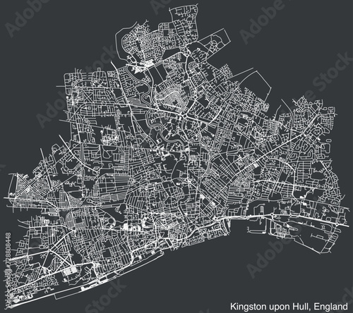 Detailed hand-drawn navigational urban street roads map of the United Kingdom city township of KINGSTON UPON HULL, ENGLAND with vivid road lines and name tag on solid background