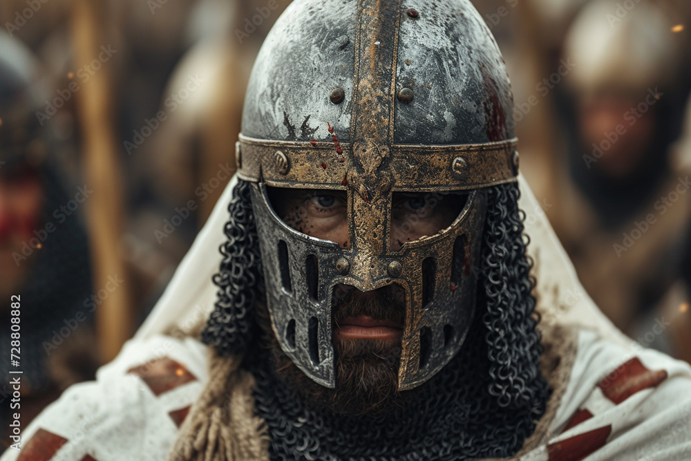 crusader in armor during a medieval battle crusader in armor during a medieval battle