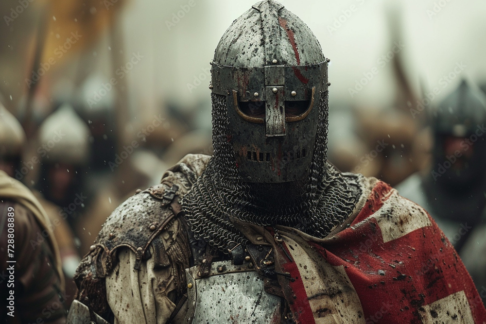 crusader in armor during a medieval battle crusader in armor during a medieval battle