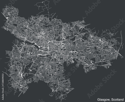 Detailed hand-drawn navigational urban street roads map of the United Kingdom city township of GLASGOW, SCOTLAND with vivid road lines and name tag on solid background
