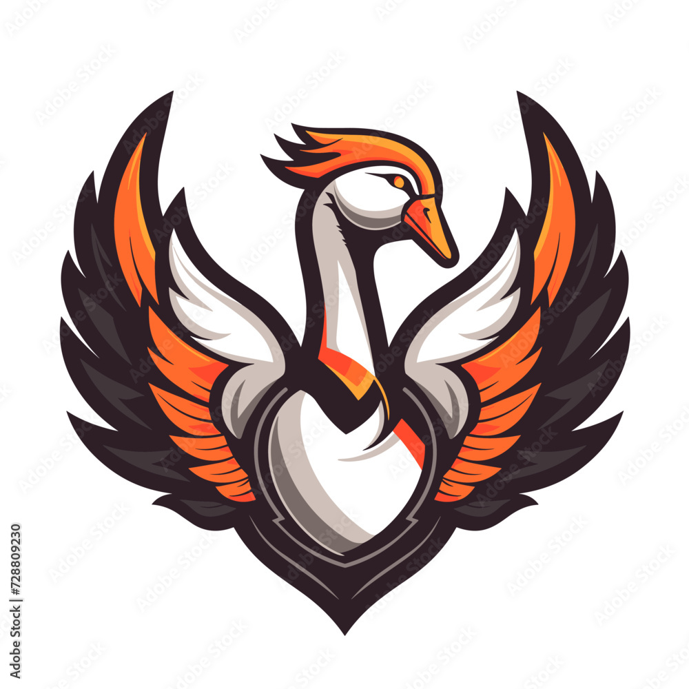 Obraz premium Esport vector logo goose, icon, sticker, symbol, duck, swan, bird
