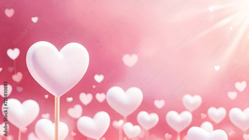 Valentines Day hearts abstract holiday background. Pink blurred heart shaped lights texture.St.Valentine's Day,Love Wedding wallpaper.Banner for design with copy space.AI generated. Valentines Day hearts abstract holiday background. Pink blurred heart shaped lights texture.St.Valentine's Day,Love Wedding wallpaper.Banner for design with copy space.AI generated.
