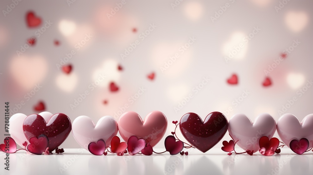 Heartfelt Celebration: Red and Pink Hearts Adorn the Valentine's Day Background, Evoking Warmth, Passion, and Joyous Affections