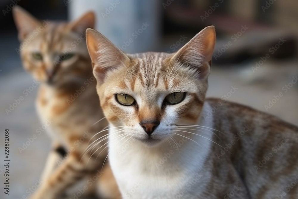 cats of Thai origin with a distinctive cream coat and dark facial markings. Generative AI