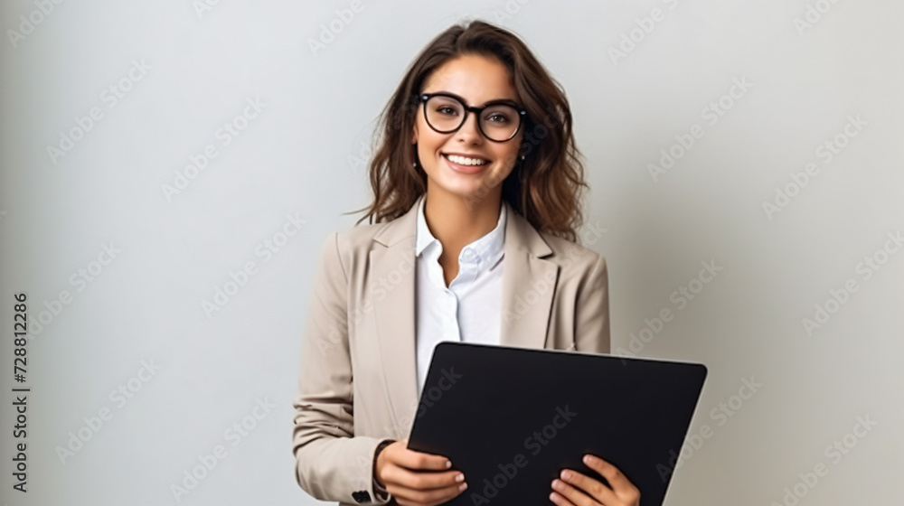 Beautiful business woman in glasses with smile.