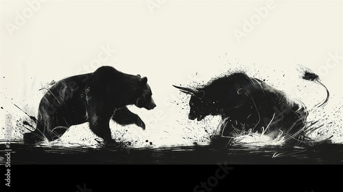 silhouette of bear and bull fighting photo