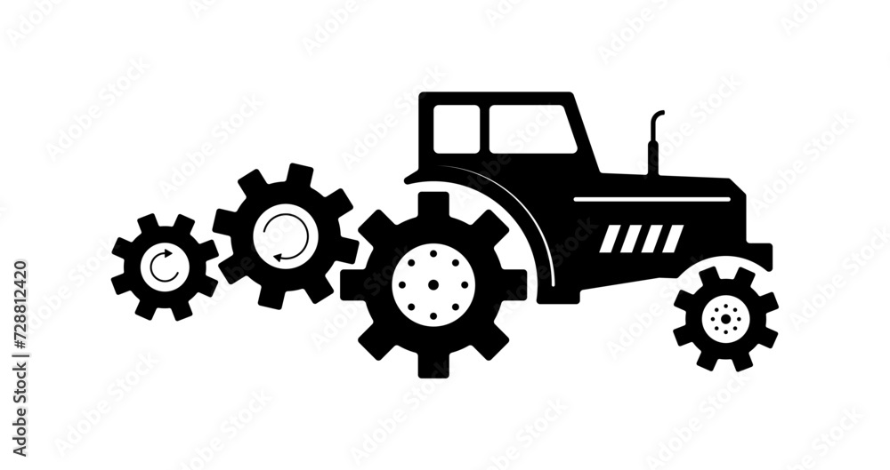 tractor and industry wheel symbols. farming and yield
