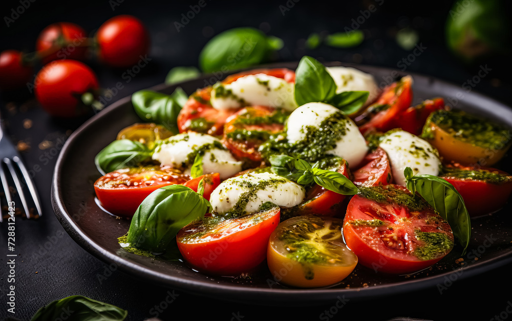 A plate adorned with a delicious Caprese salad A plate adorned with a delicious Caprese salad