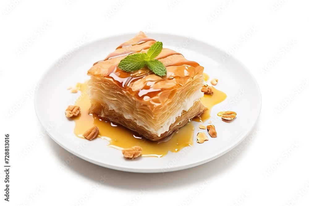 baklava isolated on a plate  with white background