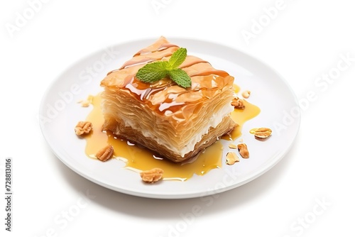 baklava isolated on a plate with white background