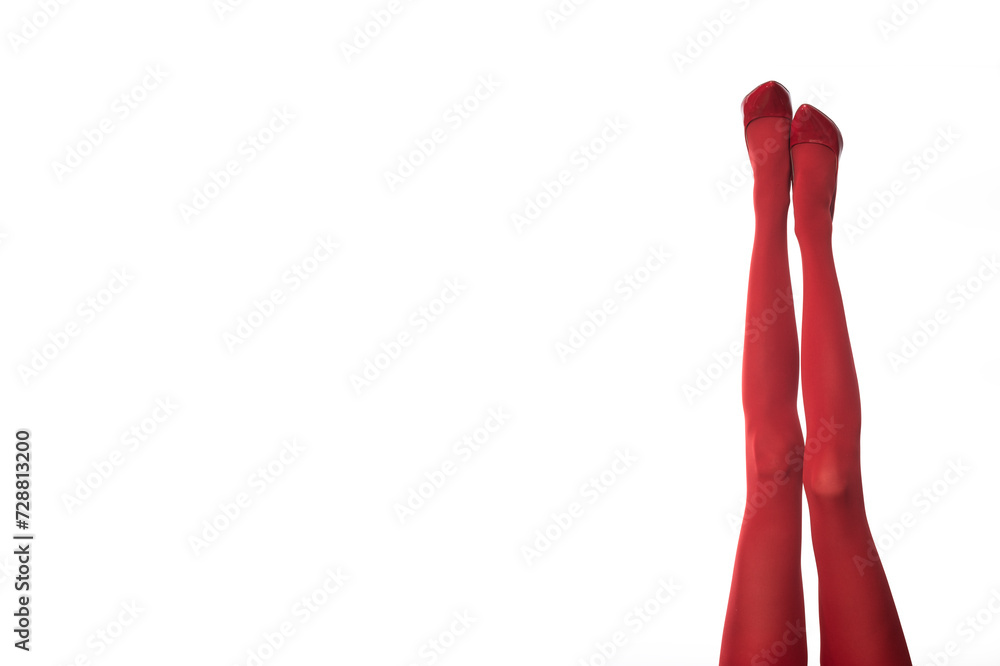 Red tights and high heels on isolated white backgroud. Red tights and high heels on isolated white backgroud.