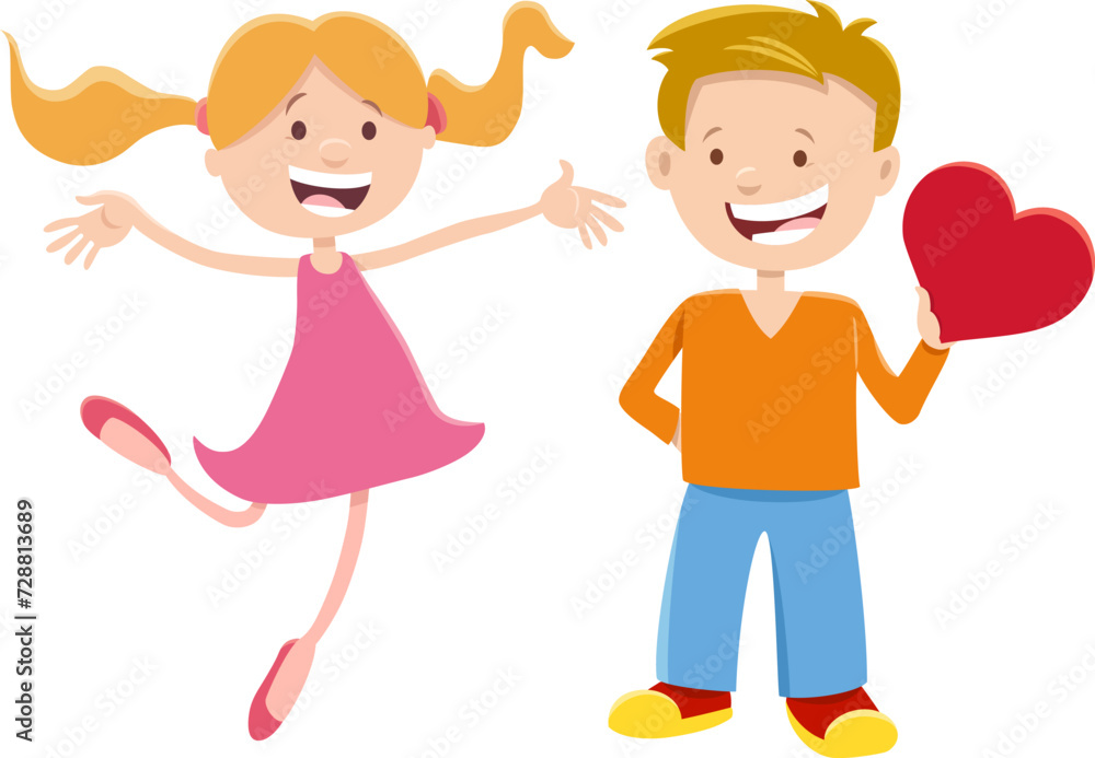 cartoon girl and boy characters on Valentines Day cartoon girl and boy characters on Valentines Day