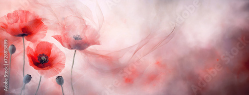 Panel kuchenny z motywem Tapeta, czerwone kwiaty, maki na jasnym tle, miejsce na tekst, życzenia