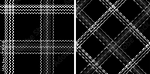 Set black and white check plaid seamless vector pattern.