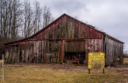 Old Barn and Explosives Sign  