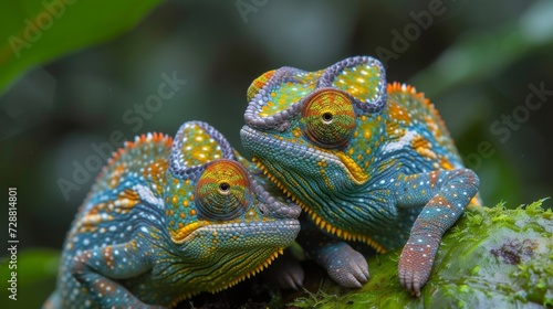 Chameleons Blending In  Fascinating photo of chameleons blending into their surroundings  showcasing their unique camouflage.