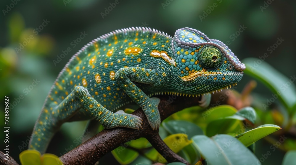 Fototapeta premium Chameleons Blending In, Fascinating photo of chameleons blending into their surroundings, showcasing their unique camouflage.