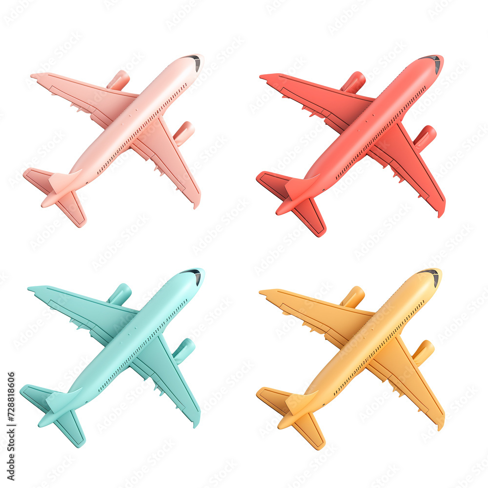 Set of airplane 3d icon isolated on transparent background Set of airplane 3d icon isolated on transparent background