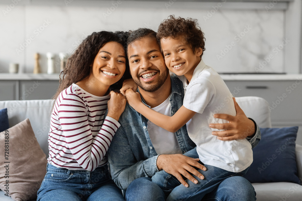 Portrait Of Happy Young African American Family Of Three With Little Son Portrait Of Happy Young African American Family Of Three With Little Son