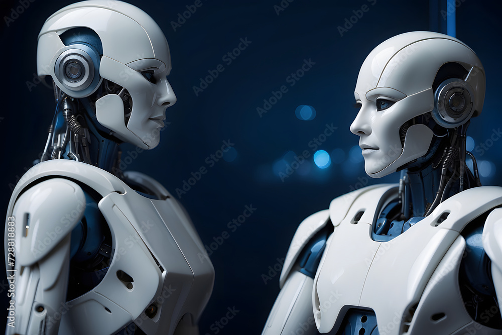 3d rendering humanoid robot in modern technology futuristic concept. Artificial intelligence concept. Generative AI 3d rendering humanoid robot in modern technology futuristic concept. Artificial intelligence concept. Generative AI