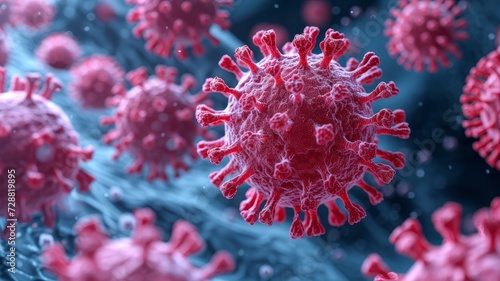 Magnified virus, corona virus, flu virus under the microscope