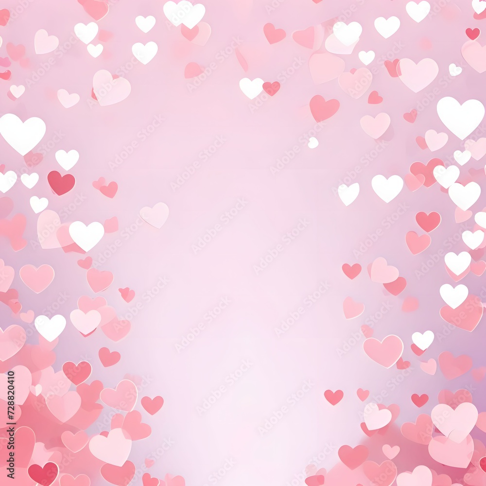 Pink card with red pink and white hearts around the place for your own content in the middle banner. Heart as a symbol of affection and love.