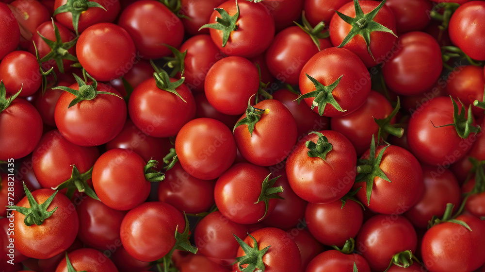 a close up of a bunch of tomatoes with green stems on top of the tomatoes and on the bottom of the tomatoes and on the bottom of the tomatoes is a green stem. a close up of a bunch of tomatoes with green stems on top of the tomatoes and on the bottom of the tomatoes and on the bottom of the tomatoes is a green stem.