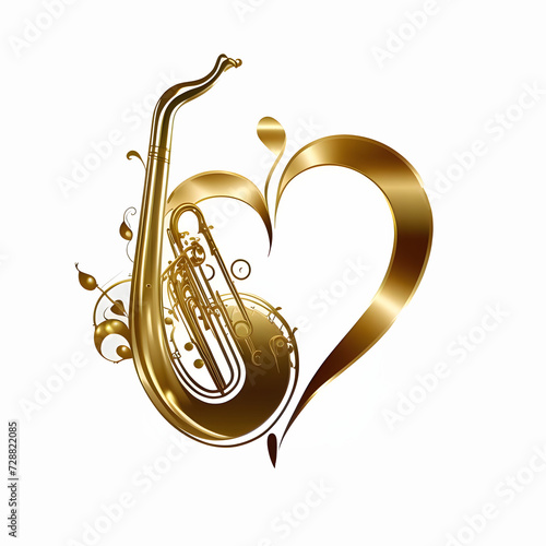 Logo concept  golden heart Forming musical equipment. Heart as a symbol of affection and love.
