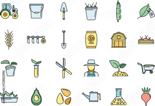 Agronomist tools icons set. Outline set of agronomist tools vector icons thin line color flat on white