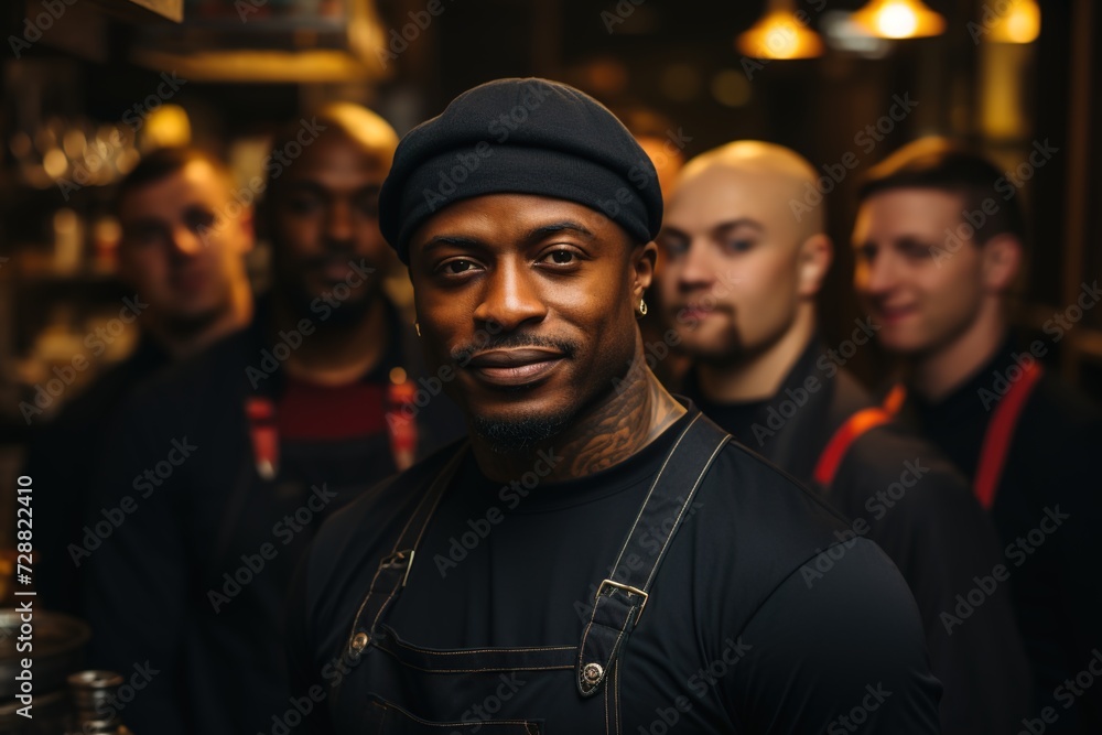 Expert Guidance: The Black Chef Stands Proudly Before His Team, Offering Mentorship and Guidance in the Pursuit of Culinary Excellence Expert Guidance: The Black Chef Stands Proudly Before His Team, Offering Mentorship and Guidance in the Pursuit of Culinary Excellence