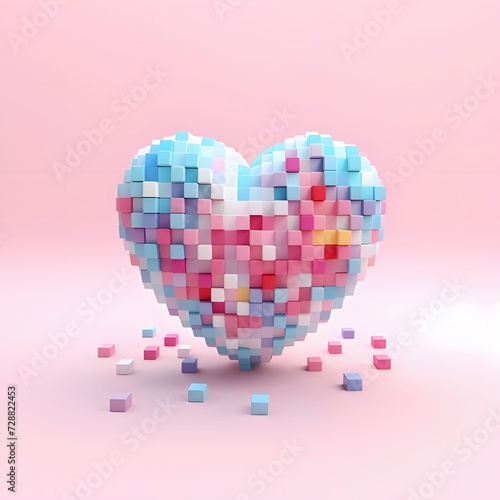 Heart made of colored cubes. Heart as a symbol of affection and love.