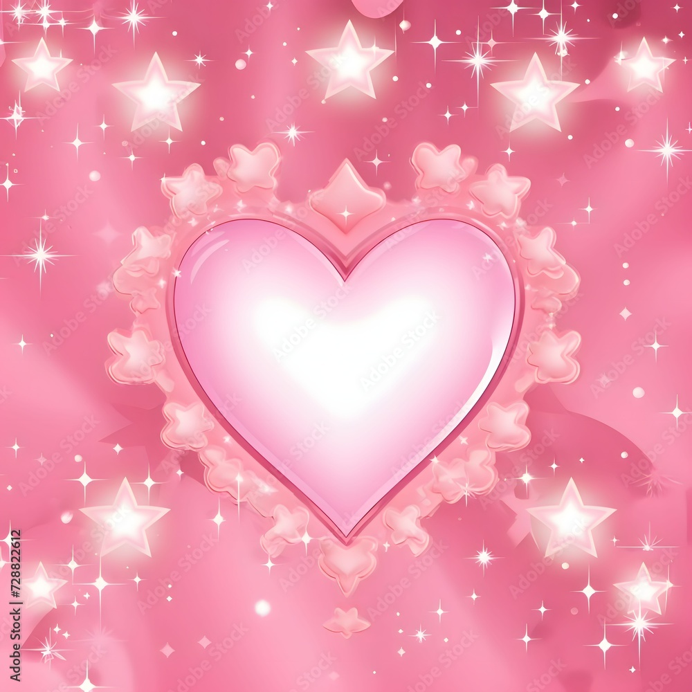 Pink big heart around the star pink background. Heart as a symbol of affection and love.
