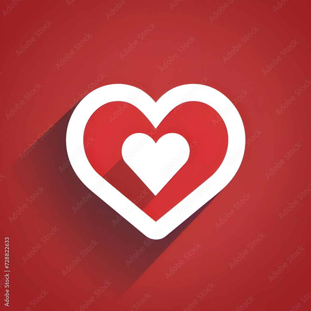 White heart in red heart in white heart on red background logo concept. Heart as a symbol of affection and love.