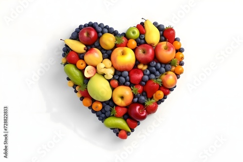 Vegetable and fruit heart. White isolated background. Heart as a symbol of affection and love.