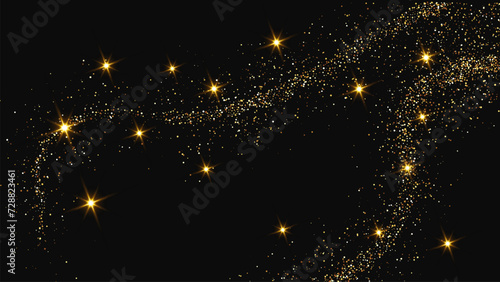 Gold glittering confetti wave and stardust