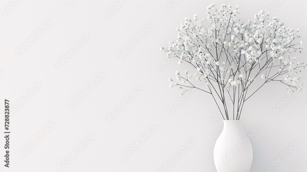 White vase with white flowers.Valentine's Day banner with space for
