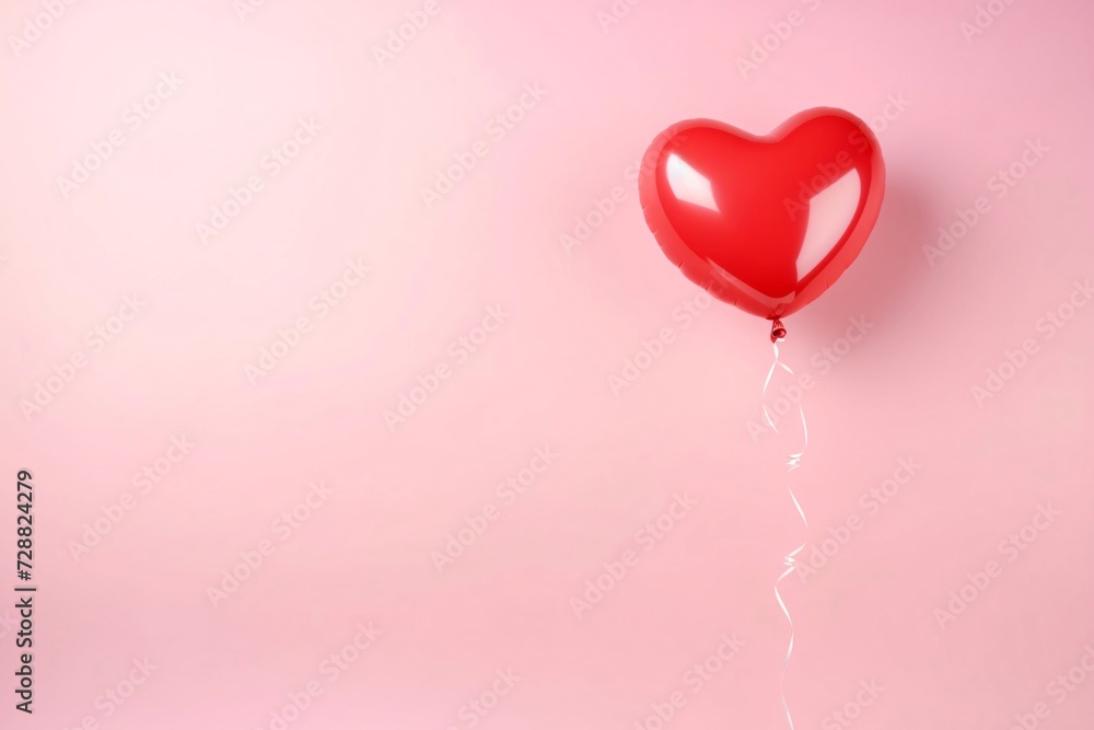 Red heart-shaped balloons on a string.Valentine's Day banner with space for your own content. White background color. Blank field for the inscription.
