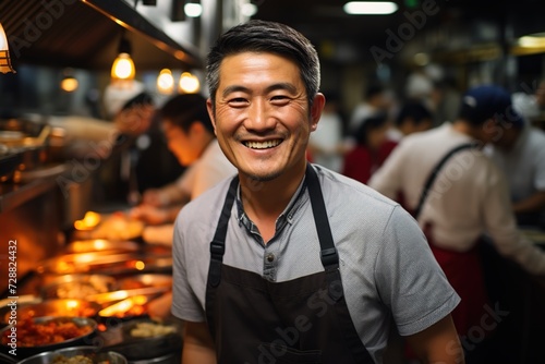 Mentorship in Motion: The Asian Chef Stands Before His Team, Sharing His Knowledge and Passion for Culinary Excellence