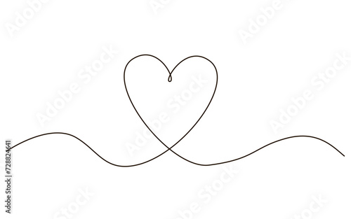 Heart continuous one line symbol drawing. Love romantic icon in simple linear doodle style vector illustration with editable stroke. Design for wedding festive card