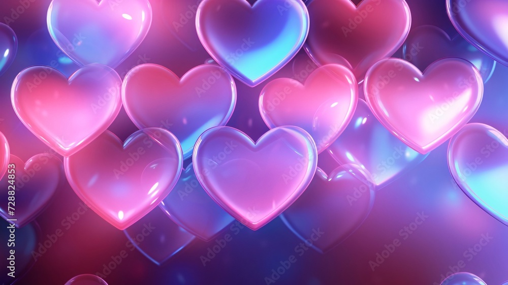 Colorful glowing hearts.Valentine's Day banner with space for your own content. White background color. Blank field for the inscription.