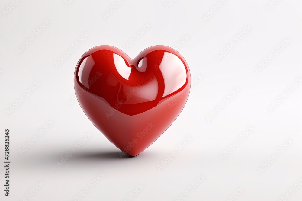 Red standing vertically heart with glossy white background. Heart as a symbol of affection and love.