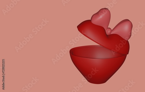 Open heart box, 3d heart, 3d illustration, heart with bow, love, Valentine's Day